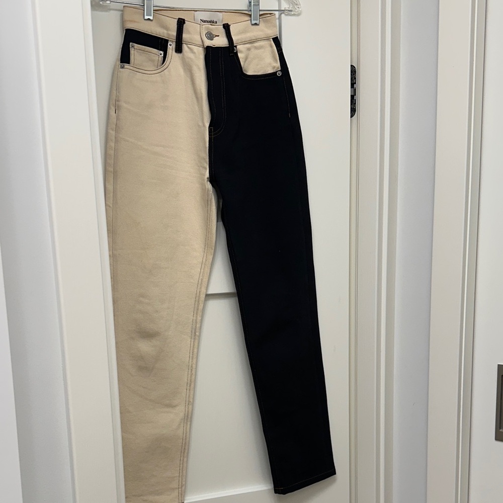 Nanushka Black and Cream Contrast Jeans
